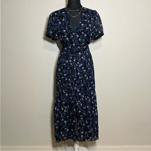 The Kooples Semi-Sheer Midi Dress Lined Blue Floral Poppy Womens Size 2 = Medium